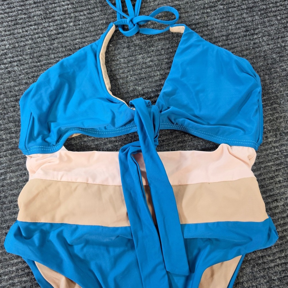 Ella Moss One Piece Swimsuit Womens XS Blue Colorblock Excellent Cutout Halter